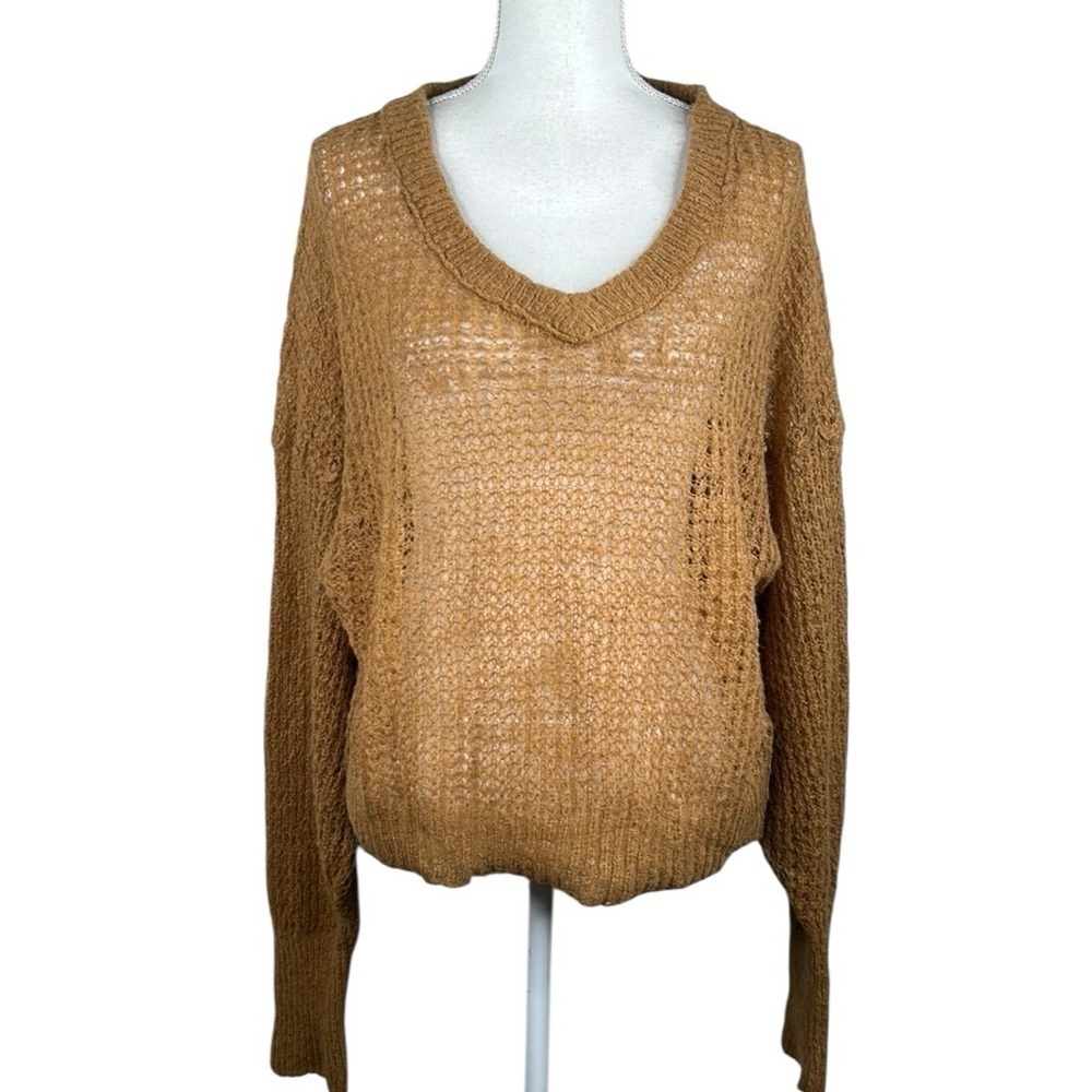 Free People Lulu Birchwood Brown Oversized Wool Alpaca Blend Sweater Size XS
